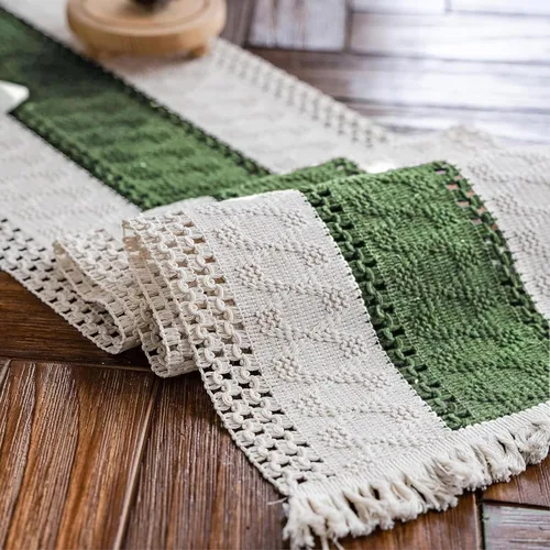 Miniatura 16 de Camino de mesa de macramé, color beige crema, bohemio, con borlas, camino de mesa de algodón tejido a mano, camino de mesa rústico para cocina