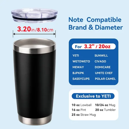 Miniatura 3 de Juego de 2 tapas de 591 ml para vaso de 20 onzas, tapas de repuesto a prueba de derrames y resistentes a salpicaduras con deslizador para tazas