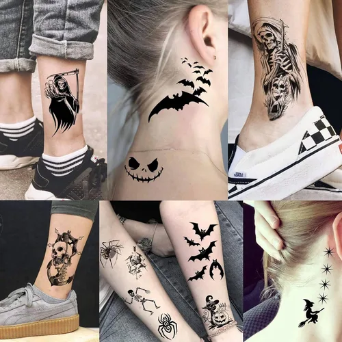 Miniatura 2 de 52 hojas de tatuajes temporales de Halloween para niños, niñas, mujeres, hombres, adultos, 3D de cara aterradora, calavera, tatuajes falsos