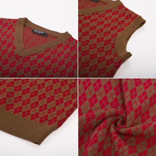 Miniatura 7 de PJ PAUL JONES Chaleco casual de rombos con cuello en V, sin mangas, para hombre