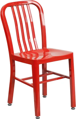 Flash Furniture Silla de metal rojo de grado comercial para interiores y exteriores