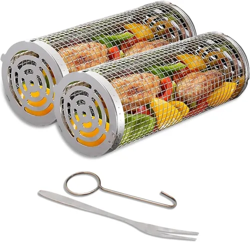 Miniatura 8 de Cesta enrollable para parrilla de acero inoxidable, cesta para parrilla con cubierta de malla extraíble, accesorios para barbacoa, cestas