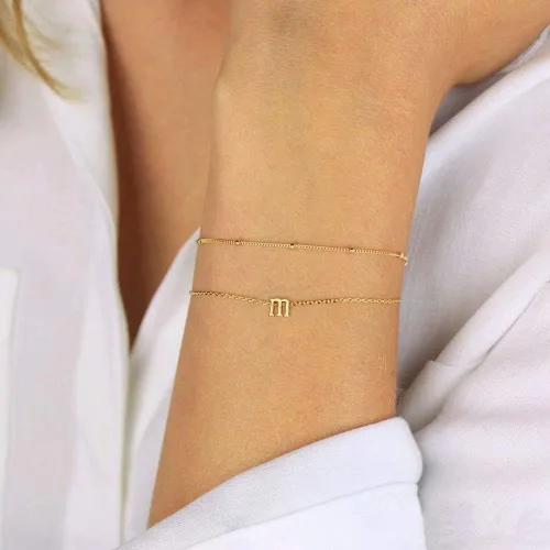 Miniatura 3 de Memorjew Pulseras con iniciales para mujer, chapados en oro de 14 quilates, pulseras con iniciales en capas para mujeres y niñas, regalos