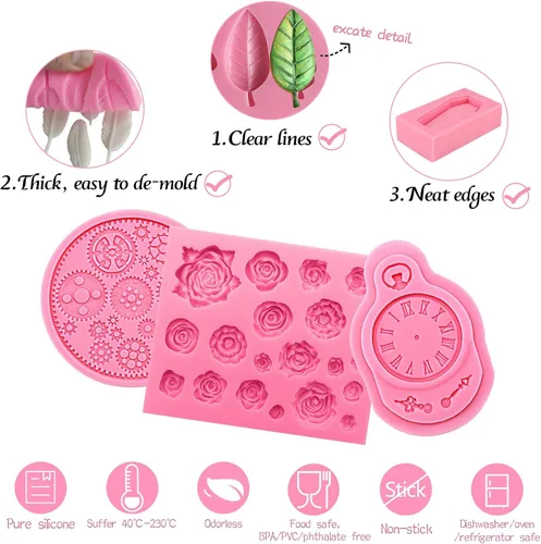 Miniatura 8 de Funshowcase Medallón floral de acanto Flourish Scroll Lace Fondant Moldes de silicona para decoración de pasteles, proyectos de manualidades