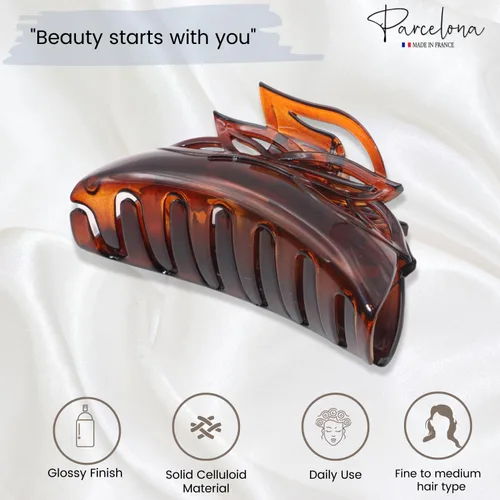 Miniatura 2 de Parcelona Pinza de pinza de celuloide marrón para cabello largo y fino
