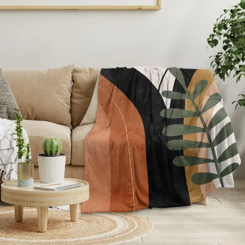 Miniatura 19 de Manta moderna abstracta de color negro y beige, manta bohemia de franela de doble cara, adecuada para adultos y niños en el sofá, automóvil, siesta