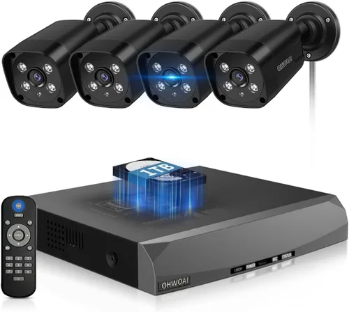 Sistema de cámara de seguridad para exteriores con cable 4K Ultra HD y visión nocturna IR de 100 pies, cámaras POE para seguridad del hogar, kit de