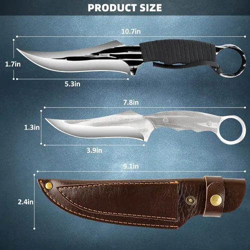 Miniatura 6 de Juego de cuchillos de caza de hoja fija, 2 piezas, cuchillo táctico de supervivencia con mango de espiga completa con funda para acampar al aire
