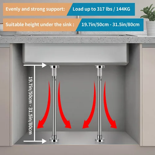 Miniatura 3 de 2 soportes de fregadero ajustables para montaje inferior, soporte de fregadero de acero inoxidable, sistema de instalación y reparación sin taladros