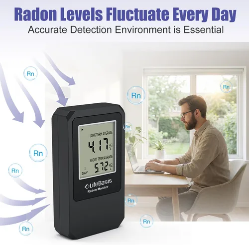 Miniatura 3 de Life Basis - Detector de radón para el hogar, probador de radón portátil para el hogar con monitoreo de radón a largo y corto plazo, rango de 0-500