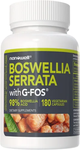 NANOWELL Boswellia Serrata con G-FOS - 98% de ácido boswélico - Apoya la salud de las articulaciones y la movilidad - 180 cápsulas veganas,