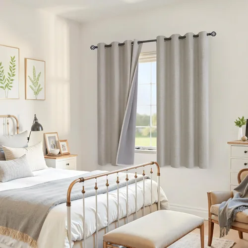 Miniatura 3 de YoungsTex - Cortinas opacas de lino camello, cortinas de oscurecimiento texturizadas, con ojales, aislamiento térmico, para sala de estar, bloqueo