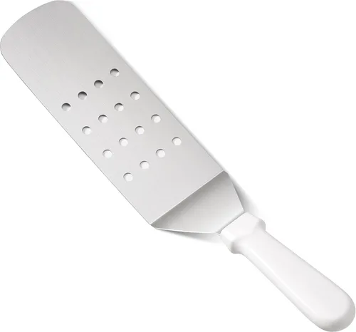Miniatura 3 de New Star Foodservice 36176 Espátula y volteador de parrilla con mango de plástico flexible, 36,8 cm, perforado, blanco