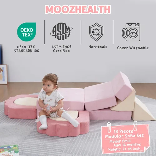 Miniatura 5 de 13 Piezas Bloques de Escalada de Espuma para Niños Pequeños Gimnasio de Juego Suave Floral para Bebés, Escaladores de Interior para Niños