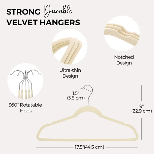 Miniatura 7 de HOUSE DAY - Paquete de 50 perchas de terciopelo premium, perchas antideslizantes de fieltro aterciopelado, perchas resistentes para ropa con gancho