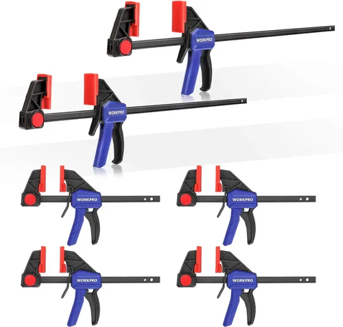 WORKPRO Abrazaderas de barra para carpintería, paquete de 6 abrazaderas/esparcidores con una sola mano, juego de abrazaderas de madera de 6 pulgadas