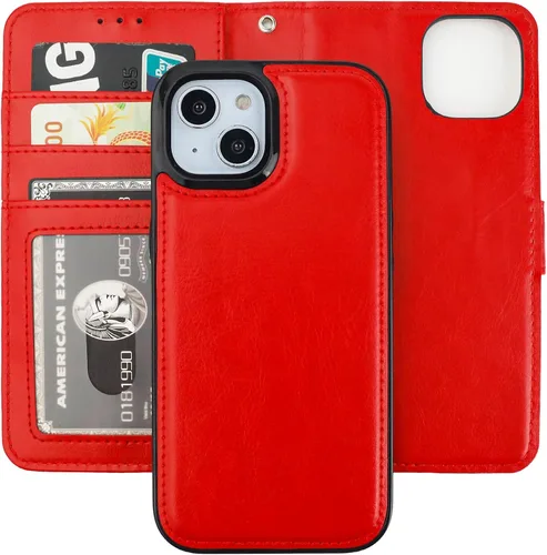 Miniatura 17 de Bocasal Funda tipo cartera desmontable para iPhone 15 con bloqueo RFID, ranuras para tarjetas, soporte de cuero PU premium, soporte magnético tipo