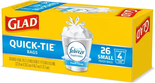 Miniatura 3 de Glad Bolsas de basura, bolsas de basura pequeñas – OdorShield bolsa de basura blanca de 4 galones, Febreze Fresh Clean – 26