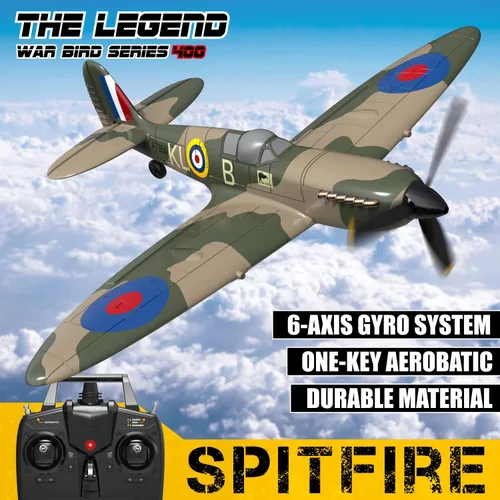 Miniatura 4 de ANTSIR Avión de control remoto para adultos Supermarine Spitfire, avión RC de 4 canales con giroscopio acrobático de 6 ejes, WW2 Warbird Fighter Gb