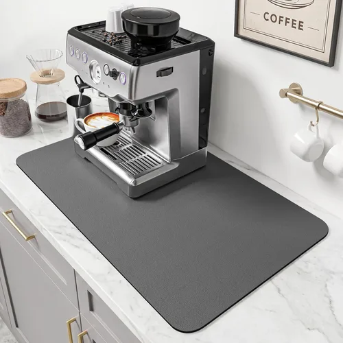 Miniatura 18 de PoYang Tapete de café extragrande de 31.5 x 17 pulgadas, accesorios de barra de café para encimera, tapete absorbente para secado de platos, Gris