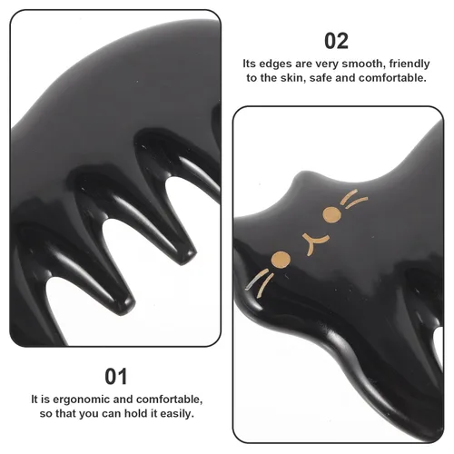 Miniatura 5 de FOMIYES Ox Horn Gua Sha - Peine masajeador de cuero cabelludo – Herramienta de raspado negro de 5 dientes para masaje de cabeza, cuello, hombros