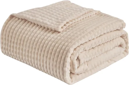 EMME Manta de vellón, manta jacquard 3D para sofá y cama, manta suave, acogedora y esponjosa, ligera, de franela de lujo con diseño de cuadrícula