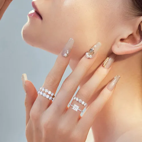 Miniatura 4 de MOOSEA 5 Stone Moissanite Rings for Women, 3.75MM D Color VVS1 Clarity Lab Created Diamond Anniversary Rings 14K White Gold Vermeil S925 Sterling