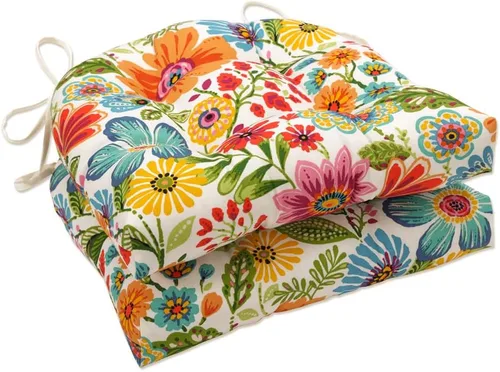 Miniatura 14 de Pillow Perfect Cojín de asiento de mimbre copetudo para interiores y exteriores con lazos, 2 unidades, 15.5 x 16 pulgadas, juego de pompones