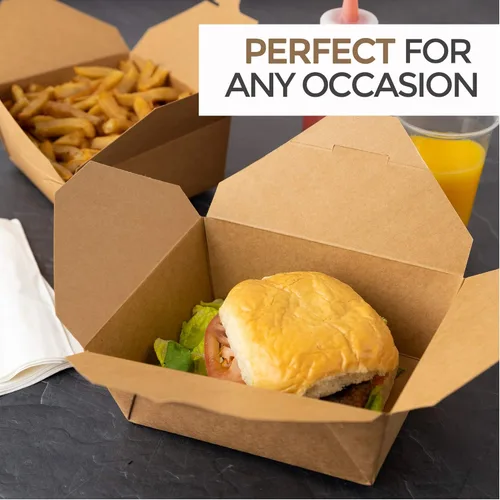 Miniatura 7 de Recipientes de comida para llevar al microondas, cajas de comida kraft marrón de 45 onzas (paquete de 50) recipientes de alimentos resistentes a