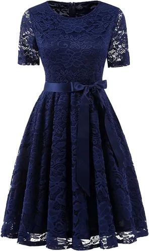 DRESSTELLS Women Semi Formal Lace Dress Mother Bride Bridesmaid Dress for Wedding Cocktail Party Prom Short Dress
