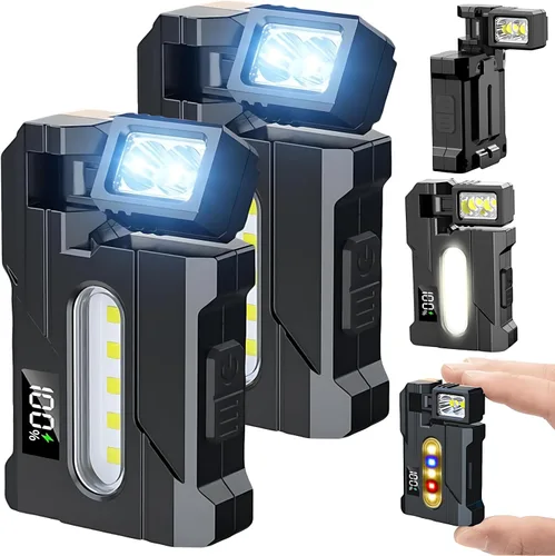 Miniatura 8 de Mini linterna EDC de 1200 lúmenes, súper brillante, 3 modos, mini EDC de tamaño de bolsillo, linternas planas recargables, luz doble LED ABS