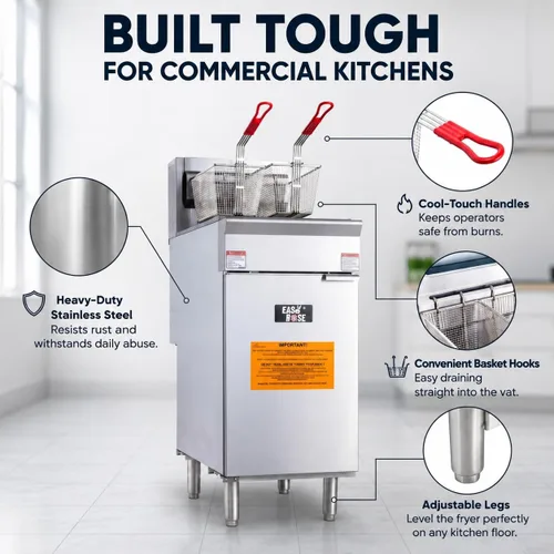 Miniatura 5 de Freidora de gas natural comercial de alta resistencia, freidora de gas de acero inoxidable de 4 quemadores de 120,000 BTU, capacidad de 50 libras