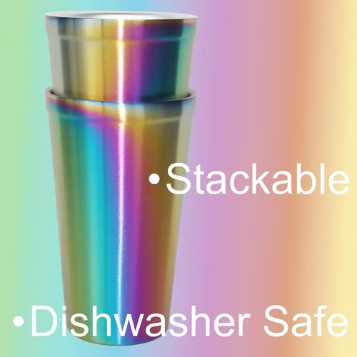 Miniatura 7 de Youda Vasos aislados de acero inoxidable de doble pared (juego de 2) apilables, taza de café/taza de té/vasos de cerveza enfriadores, ideales