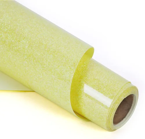 RENLITONG - Rollos de vinilo de transferencia de calor amarillo claro con purpurina, vinilo HTV de 12 pulgadas x 8 pies para camisas, vinilo para