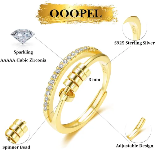 Miniatura 2 de Anillo de ansiedad de plata de ley S925 OOOPEL con tarjeta inspiradora, anillos ajustables antiestrés para ansiedad para mujer, anillo giratorio