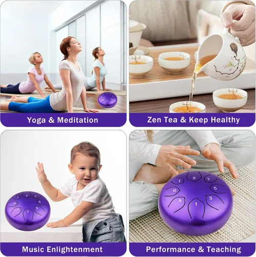 Miniatura 7 de Tambor de lengua de acero para niños: juego de tambores musicales de metal de 6 pulgadas, 8 notas, tecla C para meditación, yoga, educación, Púrpura