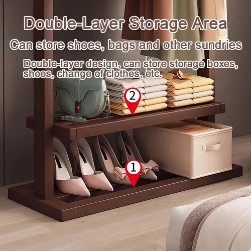 Miniatura 5 de Perchero de bambú para dormitorio, perchero resistente para colgar ropa, estantes organizadores de almacenamiento de ropa de zapatos, 63 pulgadas