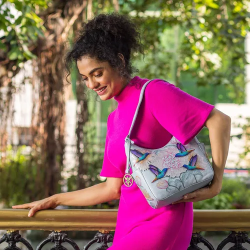 Miniatura 5 de Anuschka Bolso de mano de cuero genuino para mujer Hobo clásico con bolsillo lateral