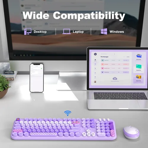 Miniatura 4 de Teclado y mouse inalámbricos, máquina de escribir, teclado de tamaño completo con teclado numérico y mouse conectado USB 2 en 1 para Windows 7/8/10