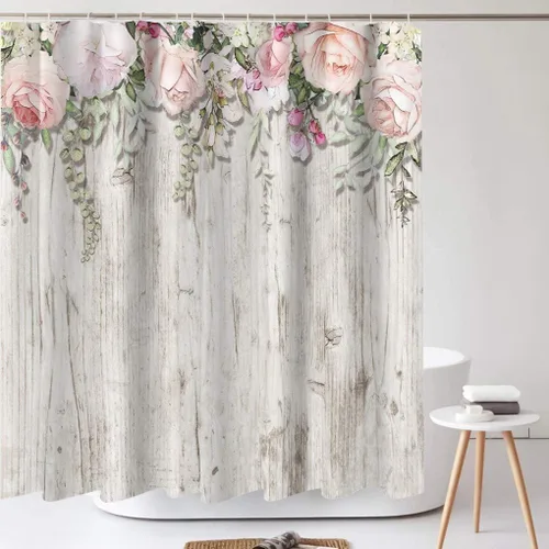 Miniatura 10 de Tititex Juegos de Cortinas de Ducha de Rosas Lilas Rosadas con Flores, Pétalos Florecientes Ruborizados que Caen, Decorativo de Baño 70x70 Pulgadas