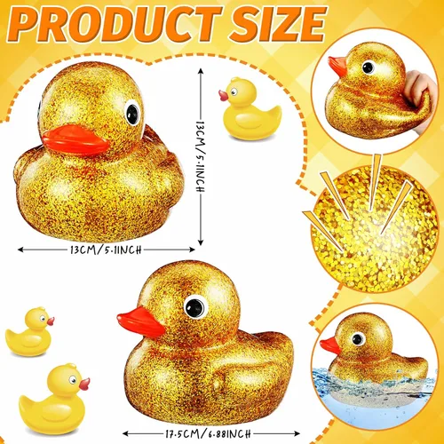Miniatura 2 de Honoson Pato de goma gigante de 6.89 pulgadas con glitter, gran pato de goma brillante, pato grande brillante para el baño, juguete con sonido
