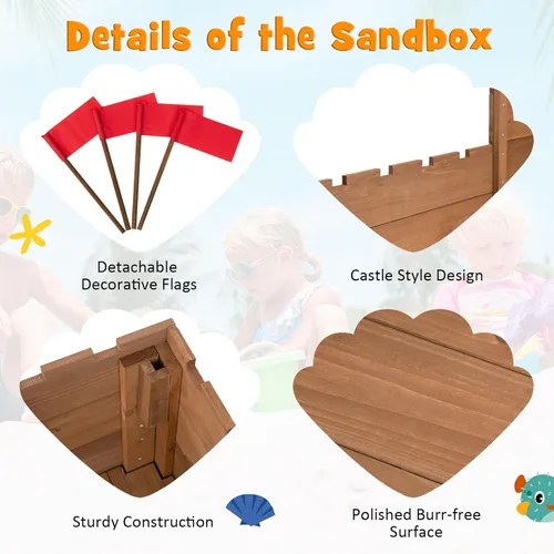 Miniatura 4 de Costzon Caja de arena para niños, pozo de arena de madera de cedro de 45 x 45 pulgadas con asientos de banco integrados, cajas de almacenamiento