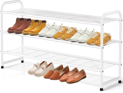 Miniatura 21 de KEETDY Organizador de zapatos largo de 2 niveles para armario, zapatero de metal para entrada, amplio estante apilable para zapatos con rejilla