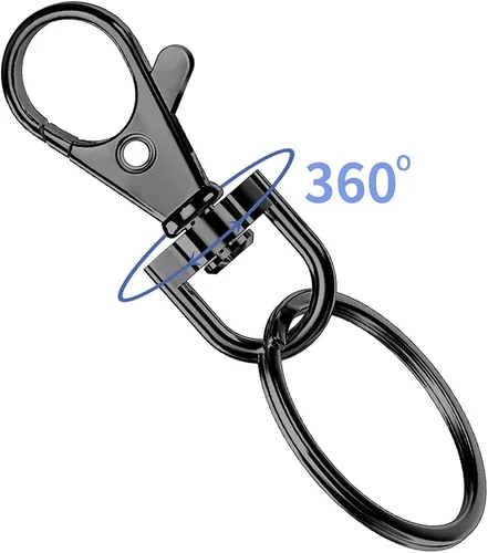 Miniatura 4 de 100 llaveros giratorios de alta calidad con llaveros, clip de llavero de metal y llavero, 50 ganchos para llaveros y 50 llaveros para cordón, Negro