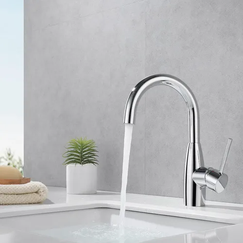 Miniatura 5 de CREA Grifo de Fregadero de Bar Grifos de Baño Mango de Un Solo Orificio Cromado con Placa de Cubierta Preparación Húmeda Utilitario Grifo Pequeño