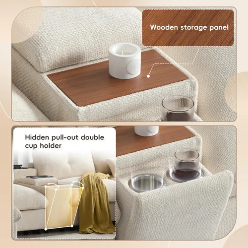 Miniatura 5 de Sofá modular de 6 asientos de 136 pulgadas con consola, portavasos y cargador USB, sofá de felpilla de gran tamaño en forma de U con otomana