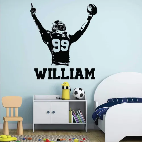 Miniatura 2 de Calcomanía de pared personalizada de fútbol – Números personalizados camisetas de jugador – Elige tu nombre. Calcomanía de vinilo para decoración