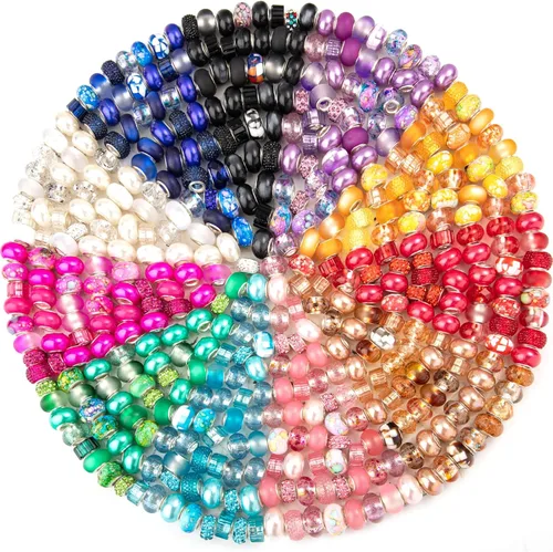 Miniatura 30 de ZYEHXED 60 Piezas Cuentas Negras de Agujero Grande, Cuentas Grandes de Artesanía Europea, Cuenta de Lampwork Murano de Agujero Grande, Cuenta