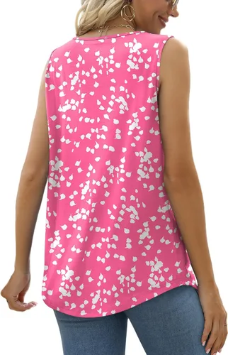 Miniatura 28 de Saloogoe - Camisetas sin mangas veraniegas para mujeres, plisadas con cuello cuadrado y dobladillo curvado, blusas de ajuste holgado con movimiento