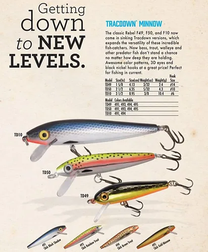 Miniatura 2 de Señuelos Rebel Tracdown de hundimiento lento, Crankbait para pesca de róbalo, trucha y lucioperca